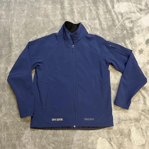 Marmot Gravity Softshell Jacket Men's Size L Navy Blue Full Zip Amway Logo EUC - Picture 8 of 8